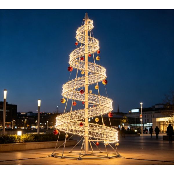 Spiraalvormige Kerstboom Met Versieringen
